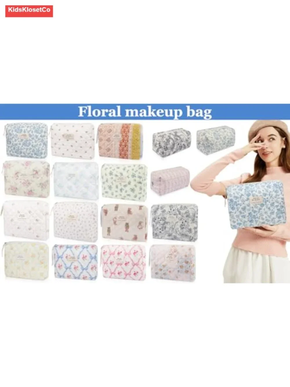 Quilted Cotton Makeup Bag Travel Toiletry Organizer Portable Storage Pouch